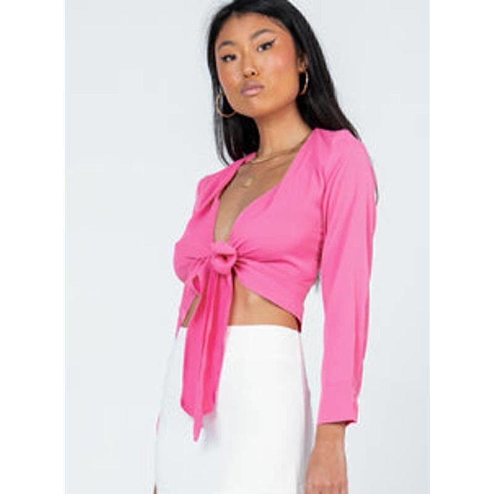 Princess Polly Gonzalo Shirt Pink Tie Front Long Sleeve US Size 4 EUC